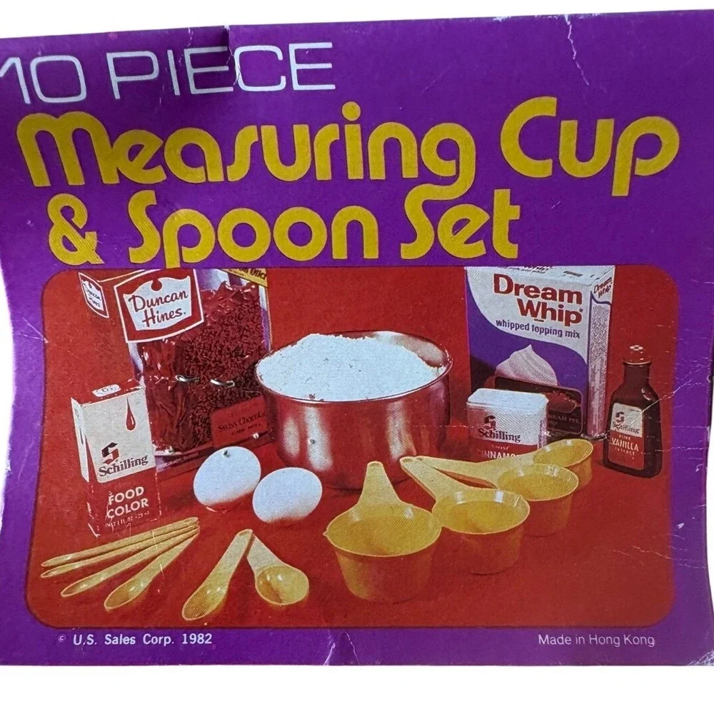 Vintage 1982 US Sales Corp 10 Piece Measuring Cup Spoon Set Harvest Gold New
